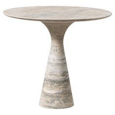 an outdoor table with a white marble top and round base, on a white background