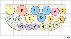 the diagram shows an arrangement of letters and numbers on a sheet of paper with different colors