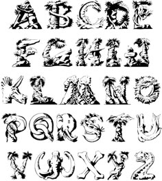 the alphabet is made up of different types of letters and numbers, all in black and white