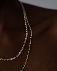 All we’re going to say: prepare to sparkle, especially in the sunlight. Our Rope Chains are not beginners when it comes to shine. The intricate rope design is characterized by its twisted strands of gold that mimick a rope while the diamond cuts offer flat surfaces that reflect light, creating ultimate brilliance. The 2mm Rope Chain adds luxury to any ensemble, elevating your look with its chic presence and timeless appeal. Luxury Classic Rope Chain Necklace, Rope Jewelry, Solid Gold Chains, Rope Design, Pure Gold, To Shine, Rope Chain, Gold Chains, Diamond Cuts