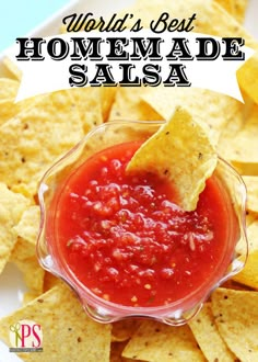 homemade salsa with tortilla chips on the side