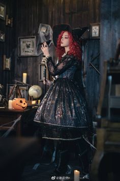 Witch Character Design, Beautiful Witch, Red Hair Woman, Scary Art, Lolita Dress, Gothic Lolita, Halloween Cosplay, Lolita Fashion, Character Inspiration