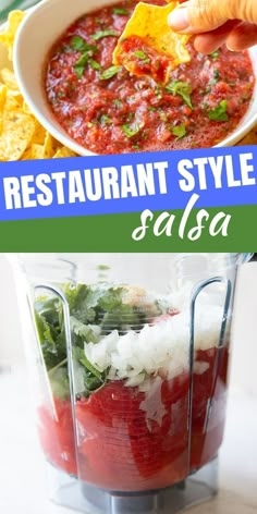 the ingredients to make salsa in a blender