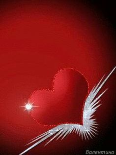 a red heart with white wings on a black background