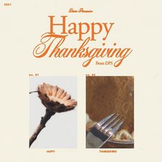 an image of happy thanksgiving from dfss with pictures of food and forks on it