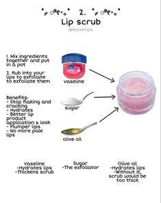 #lip scrub #aesthetic #recipes Vaseline Beauty Tips, Lip Care Routine, Diy Skin Care Recipes, Lip Scrubs