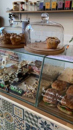 a display case filled with different types of pastries