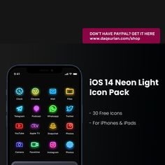 an iphone with neon icons on the screen