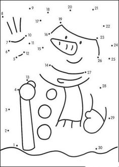 a snowman dot to dot game for kids with numbers and letters on the page