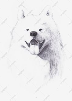 a drawing of a white dog with its tongue out and his mouth open, looking to the side