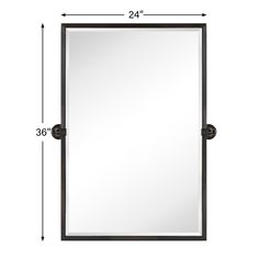 an image of a mirror with measurements for the frame and top section, showing the width