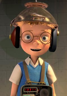 a cartoon character wearing headphones and holding a radio