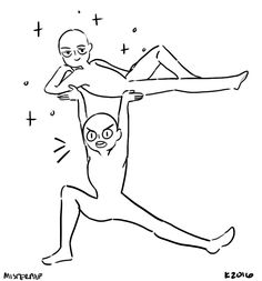 a drawing of two people doing acrobatic poses with one holding the other upside down