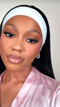 Light Makeup Glam, Peach Blush Black Women, Soft Natural Makeup Black Women, Dark Skin Pink Makeup, Natural Full Face Makeup Black Women, Fresh Face Makeup For Black Women, Pink Waterline Makeup Black Women, Work Makeup Black Women, Teen Makeup Looks Natural