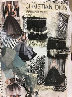 a collage of clothes and accessories is displayed on a piece of paper that says christian dior spring / summer 2012