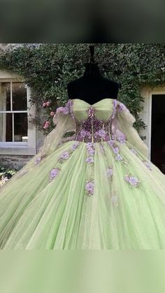 Enchanted Themed Dress, Long Sleeve Quince Dress, Fairy Quinceanera Dress, Light Green Quinceanera Dresses, Floral Quinceanera Dress, Unique Quinceanera Dresses, Green Ball Gown