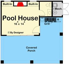 the floor plan for a pool house