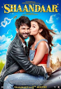 the movie poster for shaandaar, which features an image of a man and woman kissing