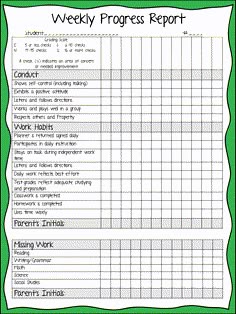 a printable weekly progress report