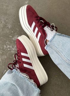 Gazelle Burgundy, Adidas Gazelle Red, Red Adidas Gazelle, Adidas Platform Sneakers, Burgundy Sneakers, Im Just A Girl, Christmas Inspo