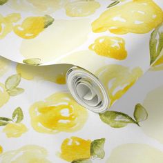 Spoon Flower Soft Yellow Watercolor Rose Gold Garden Spring Custom Pre-pasted Wallpaper Wallpaper For Office, Pantry Wallpaper, Lemon Wallpaper, Lemon Watercolor, Pop Custom, Lemon Blossoms, Professional Wallpaper, Watercolor Fruit, Lemon Patterns