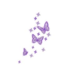 three purple butterflies flying through the air with stars in the sky behind them on a white background