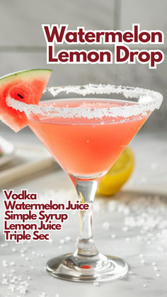 It’s a favorite of mine because of its crisp and refreshing taste, mixing sweet watermelon juice with the tang of fresh lemon. The touch of vodka adds just the right kick, making it a great choice for summer parties or just relaxing after a long day. #watermelonlemondrop via @mybartender Watermelon And Vodka Drinks, Watermelon Lemon Drop Martini, Watermelon Vodka Mixed Drinks, Strawberry Lemon Drop Martini Recipes, Smirnoff Watermelon Vodka Recipes, Martini Recipes Vodka, Vodka Cocktails Easy, Watermelon And Lemon, Alcholic Drinks