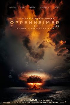 the movie poster for an upcoming film, open heimer is shown in orange and black