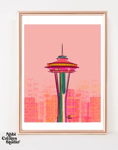 Seattle Space Needle Art Print - Abbicreates Studio Seattle Buildings, Seattle Artwork, Seattle Print, The Space Needle Seattle, Seattle Washington Space Needle, Space Needle Seattle, Seattle Travel, Seattle Art, Art Prints For Sale