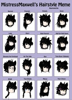 an anime character's hair style chart with different hairstyles and their names