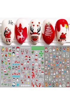 10 Sheets Christmas Nail Art Stickers Decals Self-Adhesive Pegatinas UÃ±as Holiday Kids Cute Red Xmas Snowflakes Tree Nail Supplies Nail Art Design Decoration Accessories Snowflake 3d, Christmas Nail Stickers, Holiday Kids, Tree Nails, Snow Flakes Diy, Nail Art Decals, Holiday Nail, Nail Art Stickers Decals, Winter Nail Designs