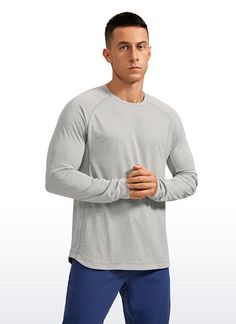 Long sleeve workout shirt uses stay-cool fabric, which features soft, lightweight and moisture wicking. Engineered for comfort. Breathable Underarm gusset, athletic crew neck and rounded scallop bottom are designed for moving freely and comfortably. Feature & Fitting: 
 Design for training, workout 
 Quick-Dry Active Athletic Tech Tops 
 Classic fit, rounded scallop bottom 
 Round neck and underarm gusset design 
 Fabric: 
 Good vent tech, breathable 
 Lightweight, stretch, 
 Moisture wickin Solid Long Sleeve Tops For Sports Season, Casual Athletic Heather Tops For Light Sports, Solid Color Long Sleeve Tops For Light Sports, Breathable Long Sleeve T-shirt For Sports Season, Athleisure Long Sleeve Tops For Sports Season, Gray Athletic Fit Sportswear Top, Casual Sweat-resistant Training Tops, Midweight Moisture-wicking Top For Running, Moisture-wicking Midweight Running Top