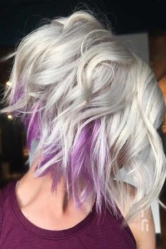 Purple Underneath Hair, Edgy Bob Haircuts, Platinum Blonde Bobs, Hair Cute, Platinum Hair, Platinum Blonde Hair, Hair Waves, Purple Hair