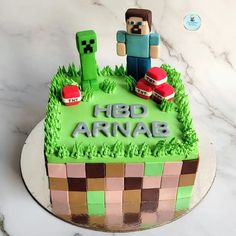 a cake that is decorated to look like an image of a man and woman standing in the grass