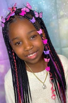 Box Braids for Kids Short Box Braids Hairstyles Shoulder Length With Beads, Box Braids Purple, Braided Knots, Box Braids For Kids, Braids Purple, Braids Fulani, Colorful Braids, Braids Red