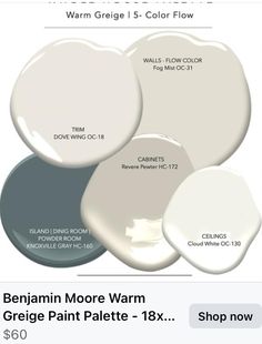 three shades of white paint with the words behram more warm and gray on them