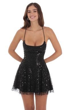 Sequin Beaded Mini Dress in Black Midnight In Paris Dress, Sparkly Hoco Dress, Black Hoco Dresses, Beaded Mini Dress, Homecoming Dresses Sparkly, Dresses Night, Top Spaghetti Strap, Cute Formal Dresses, Black Sparkly Dress