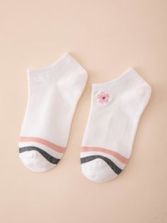 Multicolor    Cotton Floral Ankle Socks Embellished   Women Socks & Hosiery Flower Socks, Socks Ankle, Sock Outfits, Ankle Socks Women, Cute Socks, Kids Socks, Floral Stripe, Socks And Hosiery