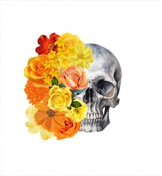 a skull with flowers on it's head