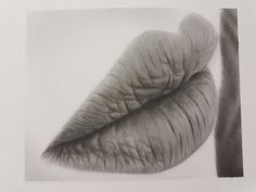 a black and white photo of a long, curled lip on a sheet of paper