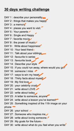 the 30 days writing challenge is shown in orange