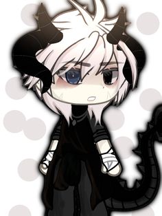 an anime character with white hair and black clothes, holding a dragon like object in her hand