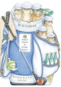 a birthday card with cats in a golf bag