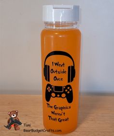 a plastic bottle with an image of a video game controller on it