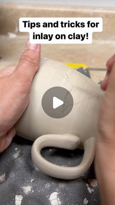 a person is holding an object with the words tips and tricks for inlay on clay