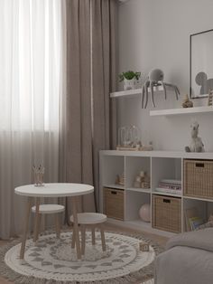 Olive :: Behance Playroom Small Space, Small Toddler Room Ideas, Nursery Toy Storage, Kallax Kids Room, Todler Room, Kids Room Girl, Neutral Playroom, Window Seat Ideas, Baby Girls Room