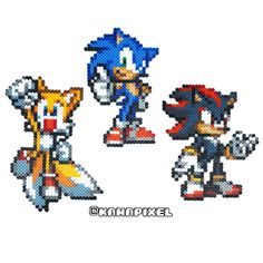 three pixelated sonic and tails characters are shown in different sizes, with the words kmpixel above them