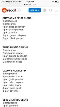 the menu for sushi spice blend is displayed on an iphone screen, with text below it