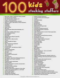 the 100 kids's stocking stuff list is shown in this screenshote