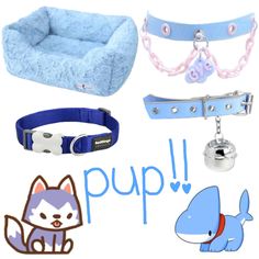 four different types of collars and leashes for dogs, including one with a dog's name on it